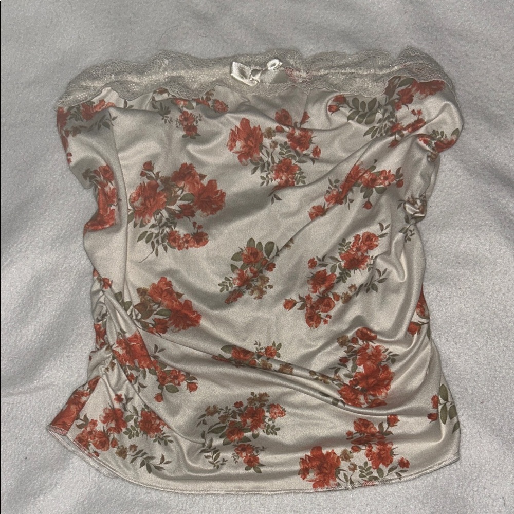 Floral Lace Trim Tube Top